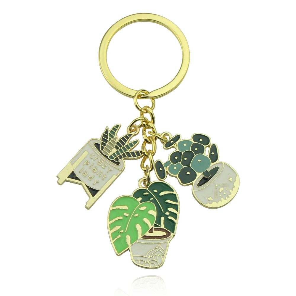 Green Potting Plant Cartoon Fashion Lovely Keychain Succulent Vegetation Combination Key Ring Pendant Small Gift