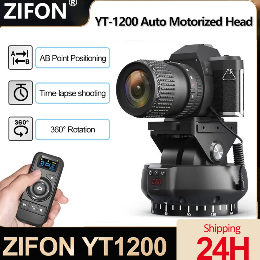 새로운 ZIFON YT1200 자동 모터식 팬 틸트 헤드 360 °   회전 파노라마 헤드 리모컨 다기능 카메라/폰용 헤드