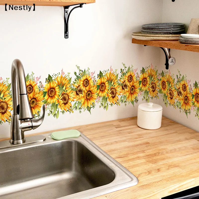 Creative Sunflower Can Be Recycled Waist Line Paste Bedroom Living Room Background Wall Decorative Wall Stickers〔Nest〕