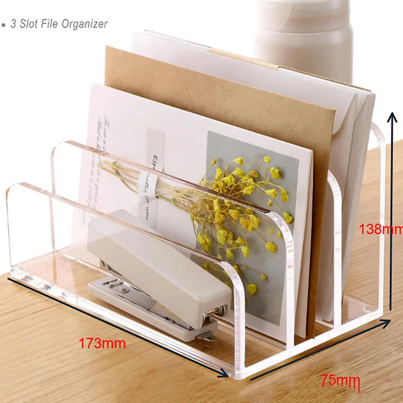 Acrylic Mail Organizer File Sorters For Desk 3-Section Laddered Desktop Vertical Holder Desk Organizer Workspace Organizer