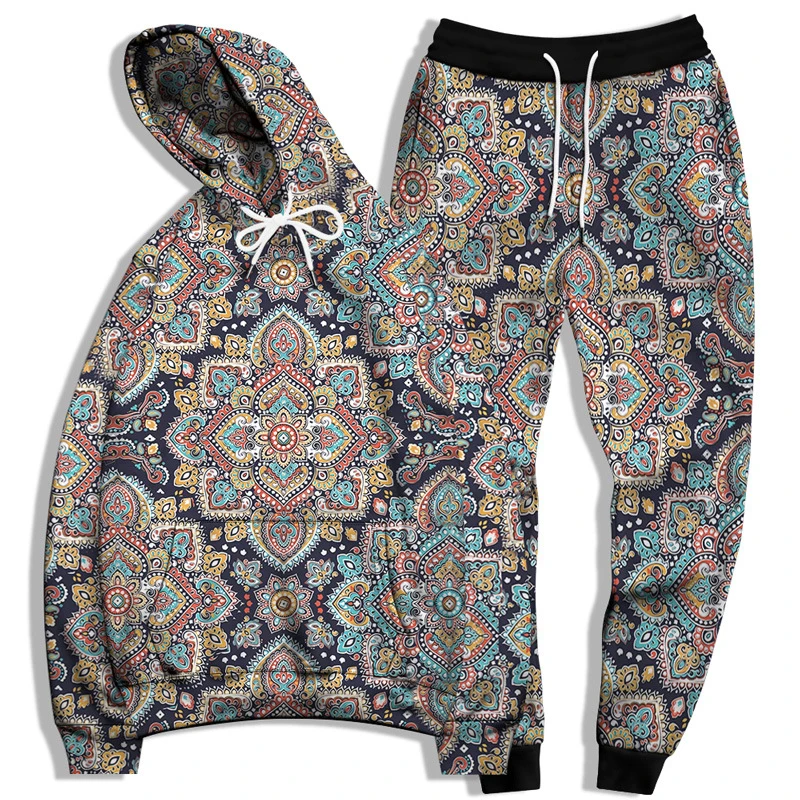 

Retro Style Pattern 3D Print Hoodie Pant Sets Men's Casual Street Sweatshirts Sweatpants Two Piece Suits Tracksuit Men Clothing