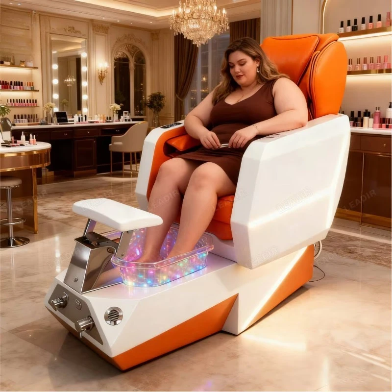 

Мебель для маникюрного салона: современное электрическое массажное кресло для педикюра с функцией раскладывания, подсветкой и функцией разминания ног