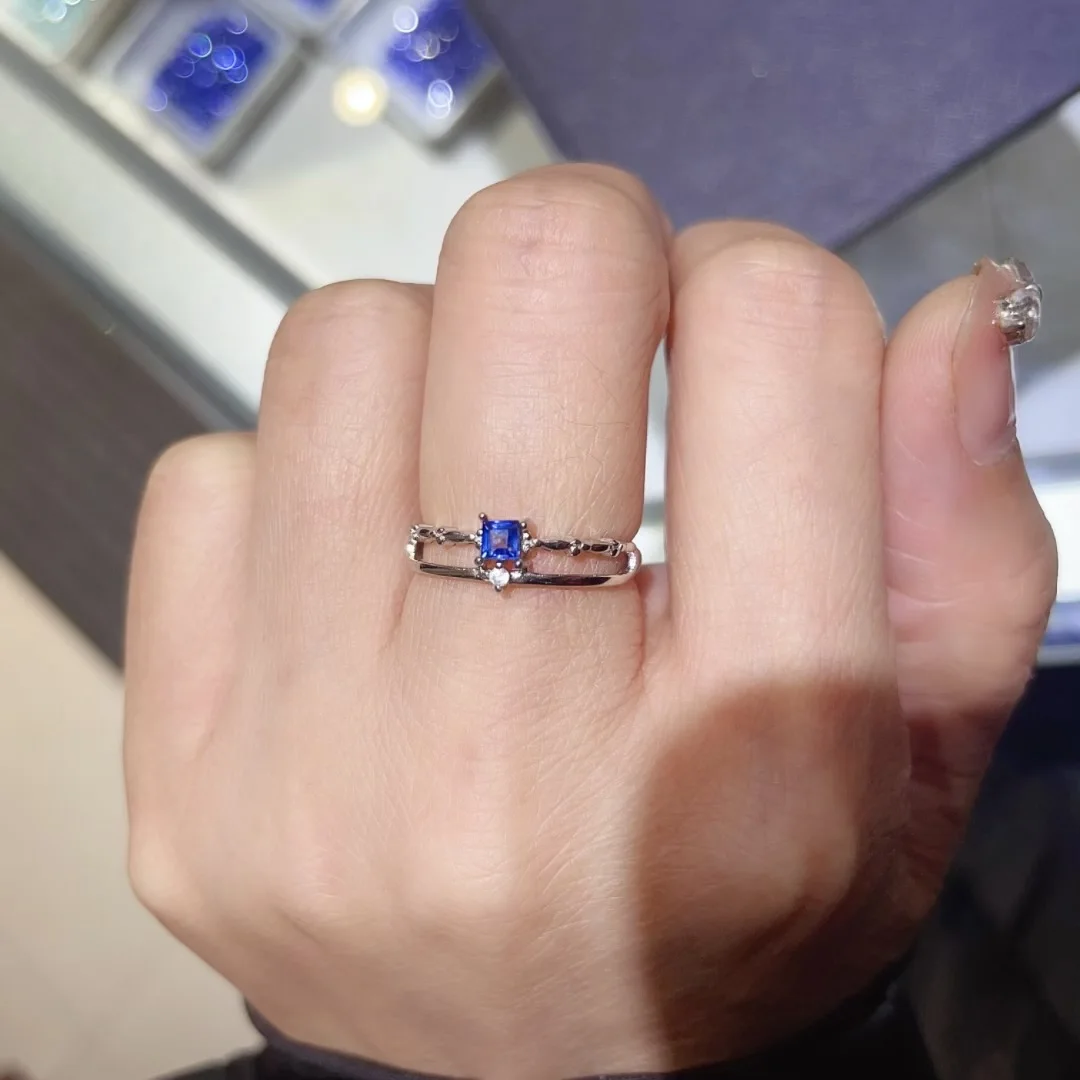 Design Style 925 Silver Blue Sapphire Ring for Young Girl 3mm 0.1ct Natural Sapphire Ring with 3 Layers 18K Gold Plated Jewelry