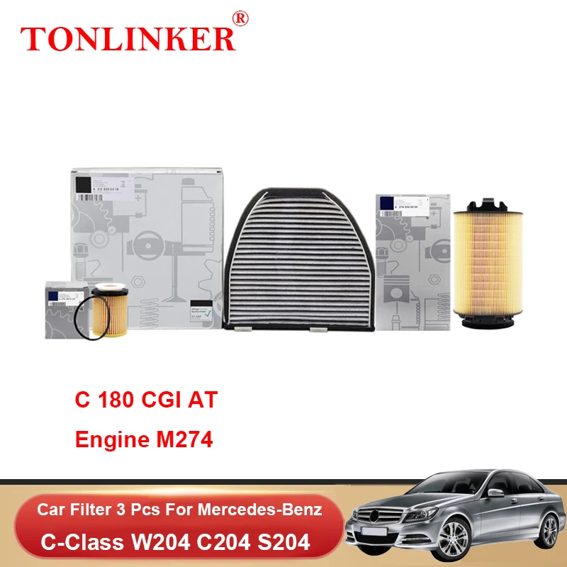 TONLINKER Cabin Air Filter Oil Filter For Mercedes Benz W204 C204 S204 2011-2015 C180 C200 C250 CGI C220 CDI C300 C350 C63AMG