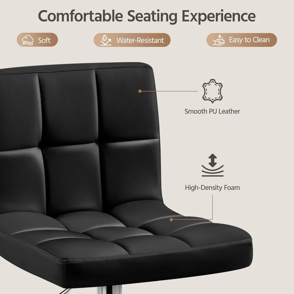 Bar Stools Set of 2, Adjustable PU Leather Swivel Barstools, Modern Counter Stools with Back and Footrest