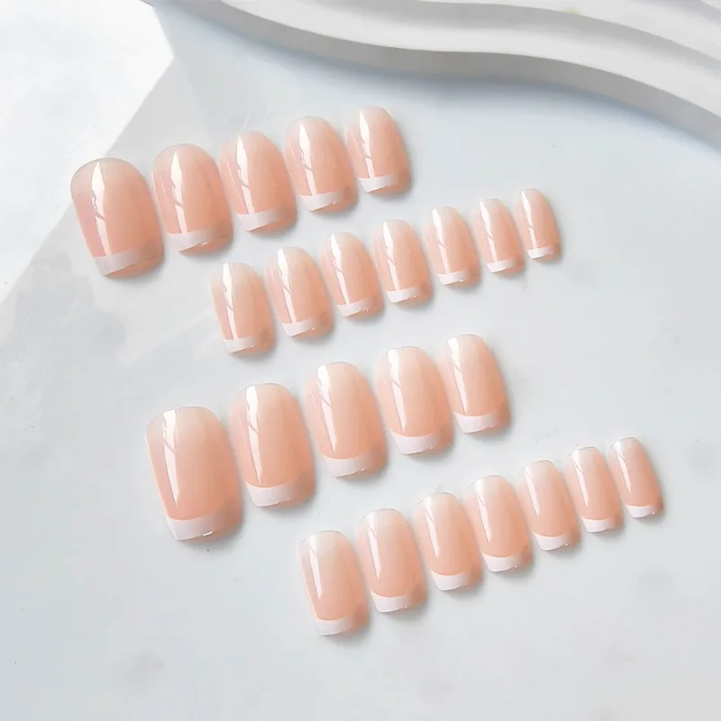 Wholesale 24Pcs Set Short Square Nude Color French Fake Nails for Woman Glossy Minimalist Classic Press-On Nails Y2k Nail Art