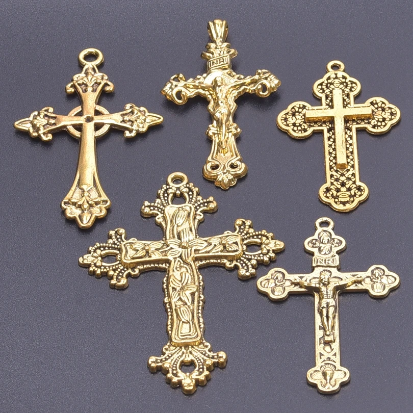 5pcs/lot Religion Crosses Alloy Charm Mix Gold Color Crucifix Pendant Accessories diy Jewelry Making Amulet Necklace Craft cruz