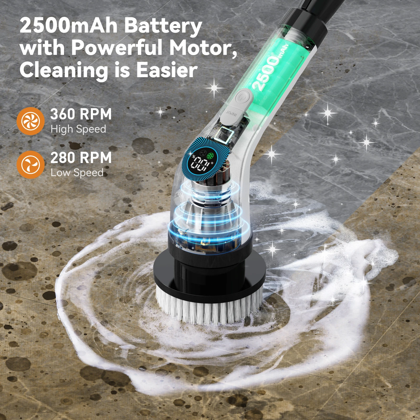 Cordless Clean Waterproof Multi Purpose 45Inch Extended Handle  2nd Gear Spin 7In1 Electric Cleaning Brush Kitchen and Bathroom
