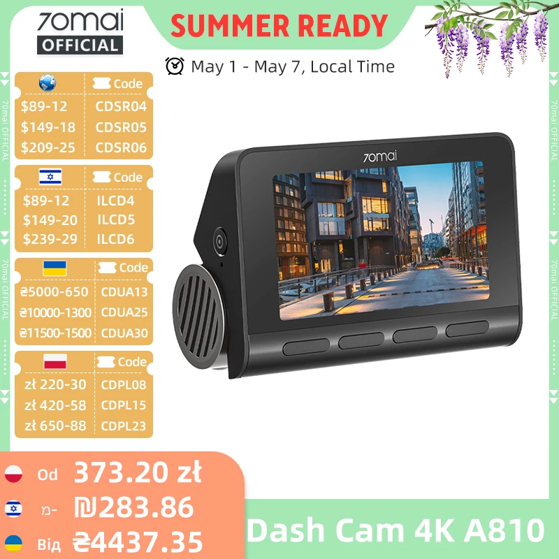 70mai 4Kドライブレコーダー A810 HDR内蔵GPS ADAS 24時間駐車監視 4G