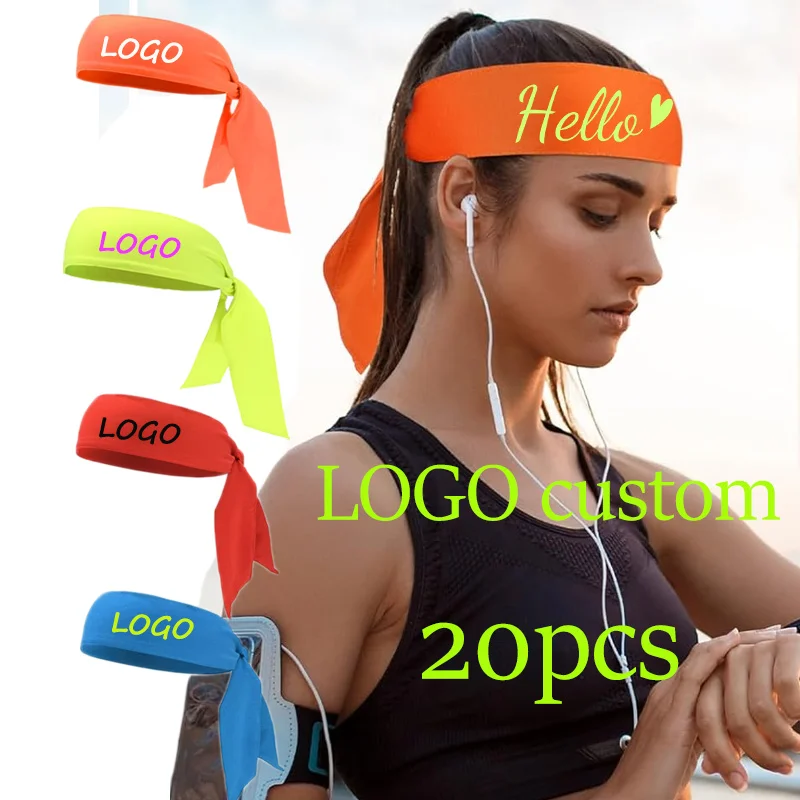 

Sports Headbands Print Logo 20Pcs Quick Dry Sweatbands Moisture Wicking Headband Adjustable Stretchy Head Tie Running Headbands