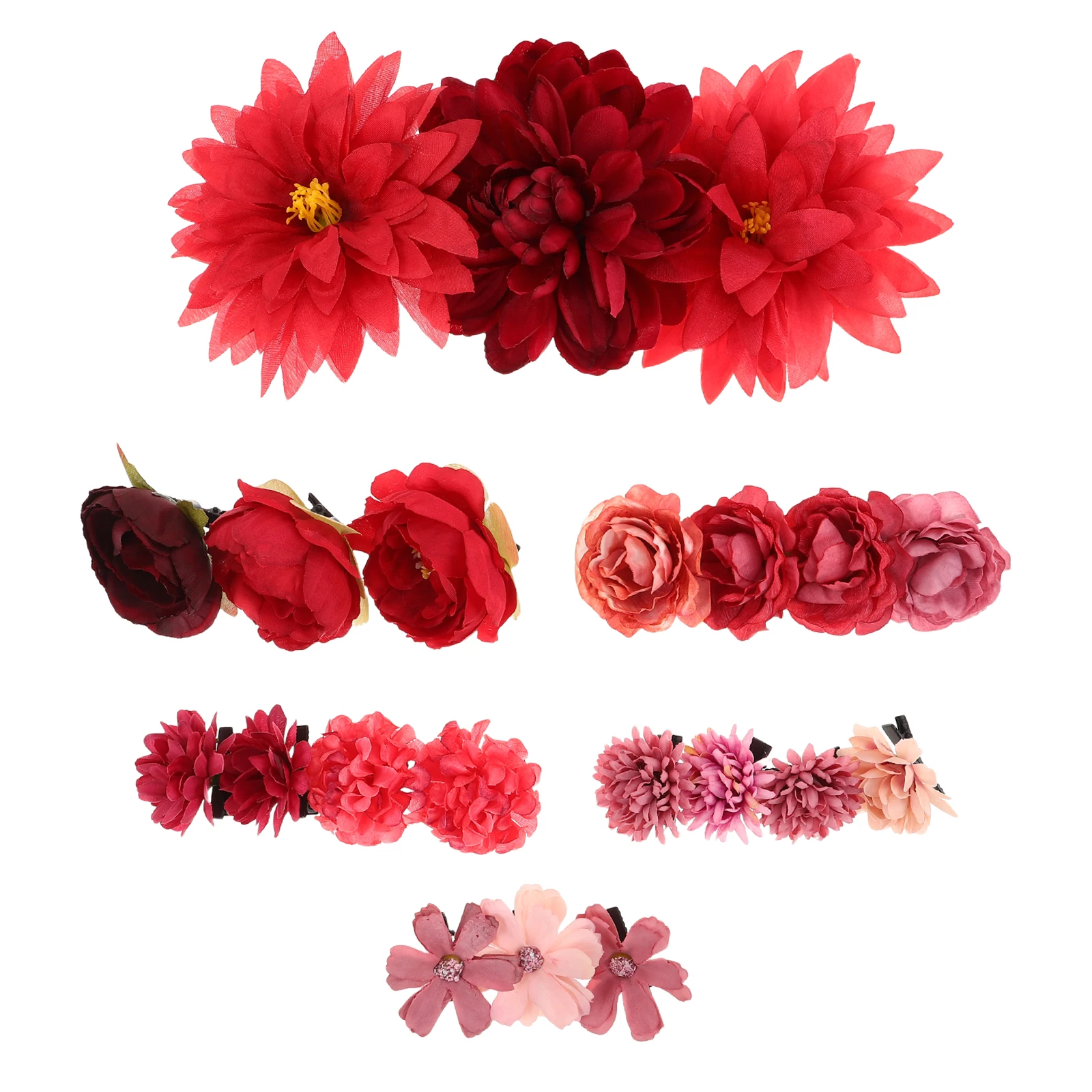 

21 pcs Boho Accessories Colorful Hawaiian Silk Rose Bride Claw Clip Hair Flower Clips Bridesmaid Floral Styling Hair Pins