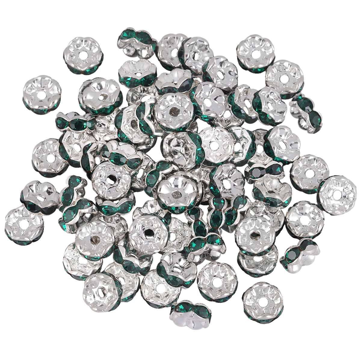 TUMBEELLUWA 8mm Silver Color Rhinestone Wave Edge Rondelle Loose Spacer Beads For Jewelry Making Necklace Bracelet Accessories