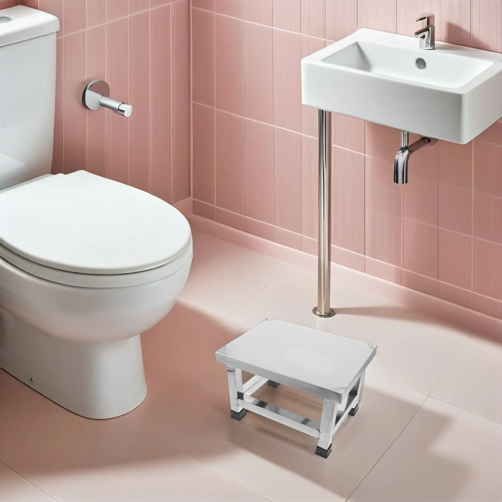 Stainless Steel Stool Modern Metal Step Stool for Kitchen Bathroom Shop Anti-Slip Small Utility Footrest Easy Clean