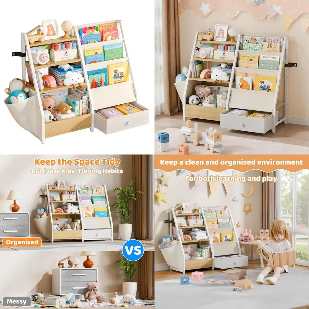 

Детский книжный шкаф в стиле Монтессори с местом для хранения игрушек, книжная полка для малышей, цвет бурли-вуд