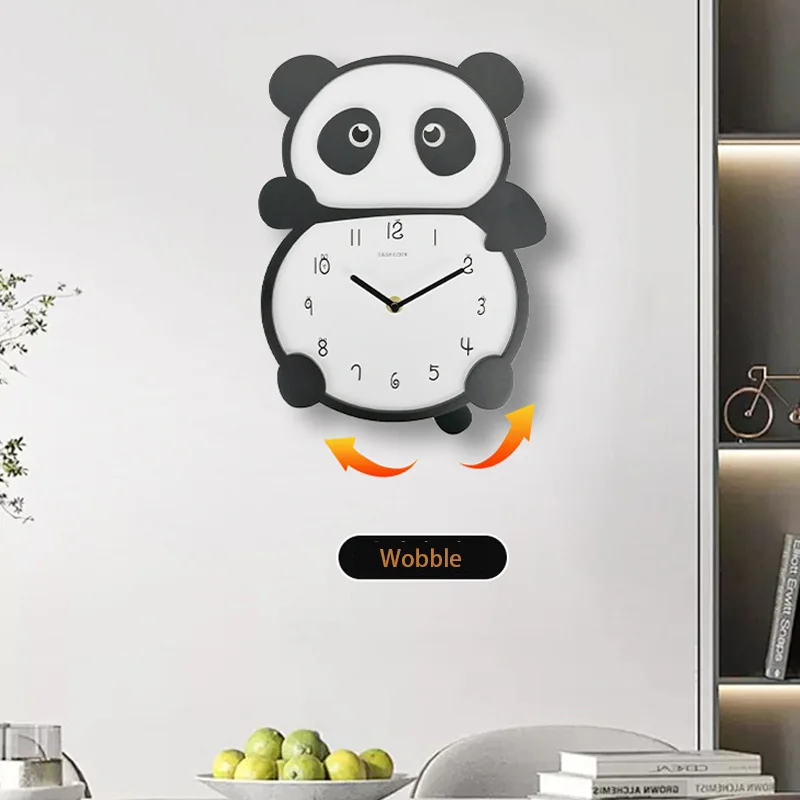 Lovely Panda With Wobble Tail Wall Clock Personalize Creative Decorate Home Study Bedroom Living Kid Room Cute Wood Silent Clock