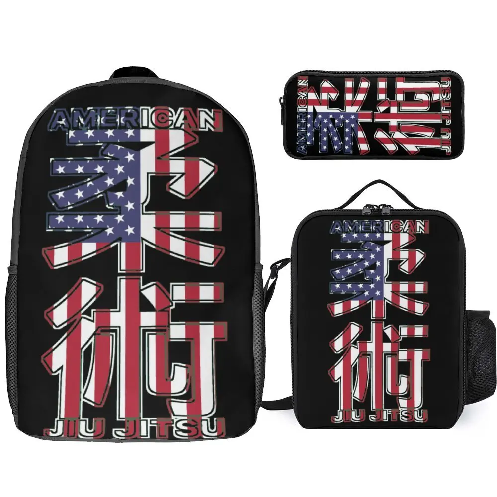 

American Jiu Jitsu American Jiu Jitsu T 3 in 1 Set 17 Inch Backpack Lunch Bag Pen Bag Durable Knapsack Snug Sports Activities T