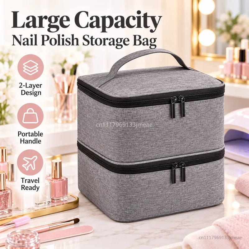 30 Bottle Nail Polish Organizer Bag for Women, Double Layer Manicure Storage Case with Removable Divider and Tool Pockets for UV
