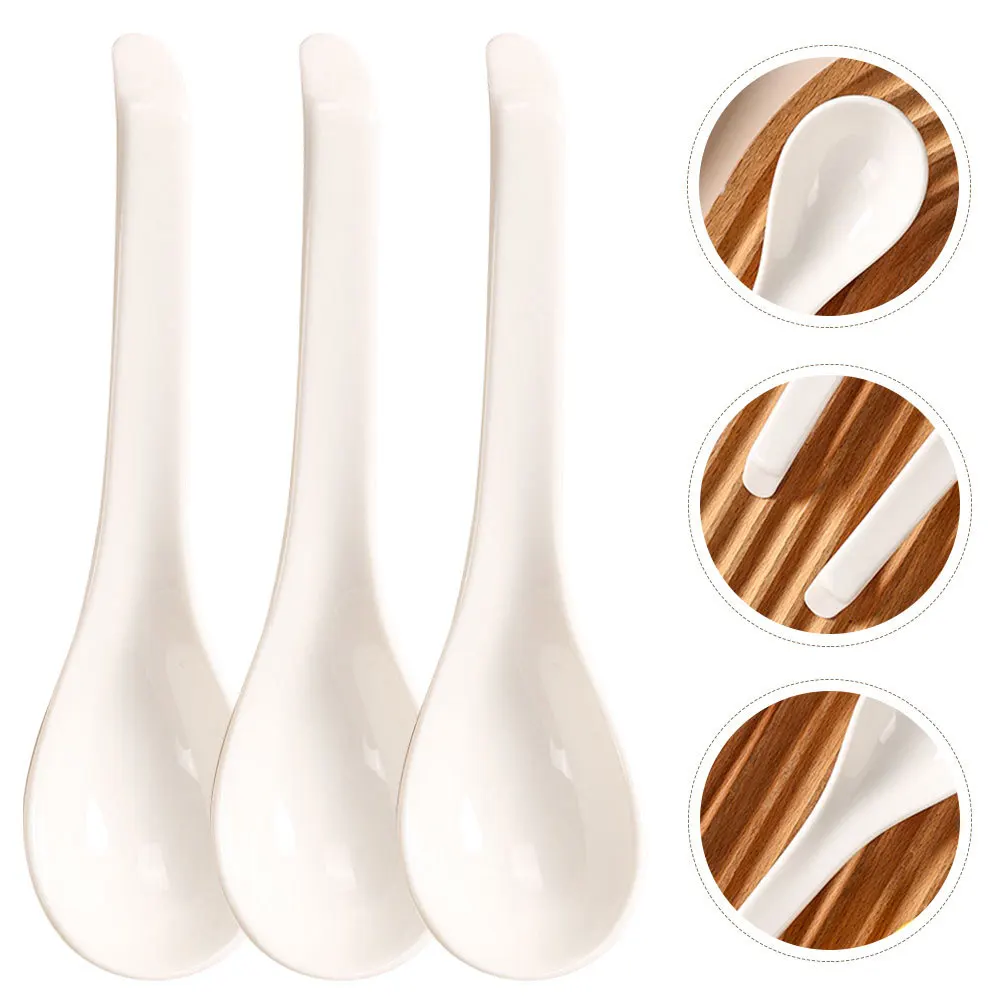 

6Pcs Ceramic Spoon High-Grade Smooth Safe Reusable for Soup Dessert Ramen Ice Cream Appetizer Household Kitchen Utensils