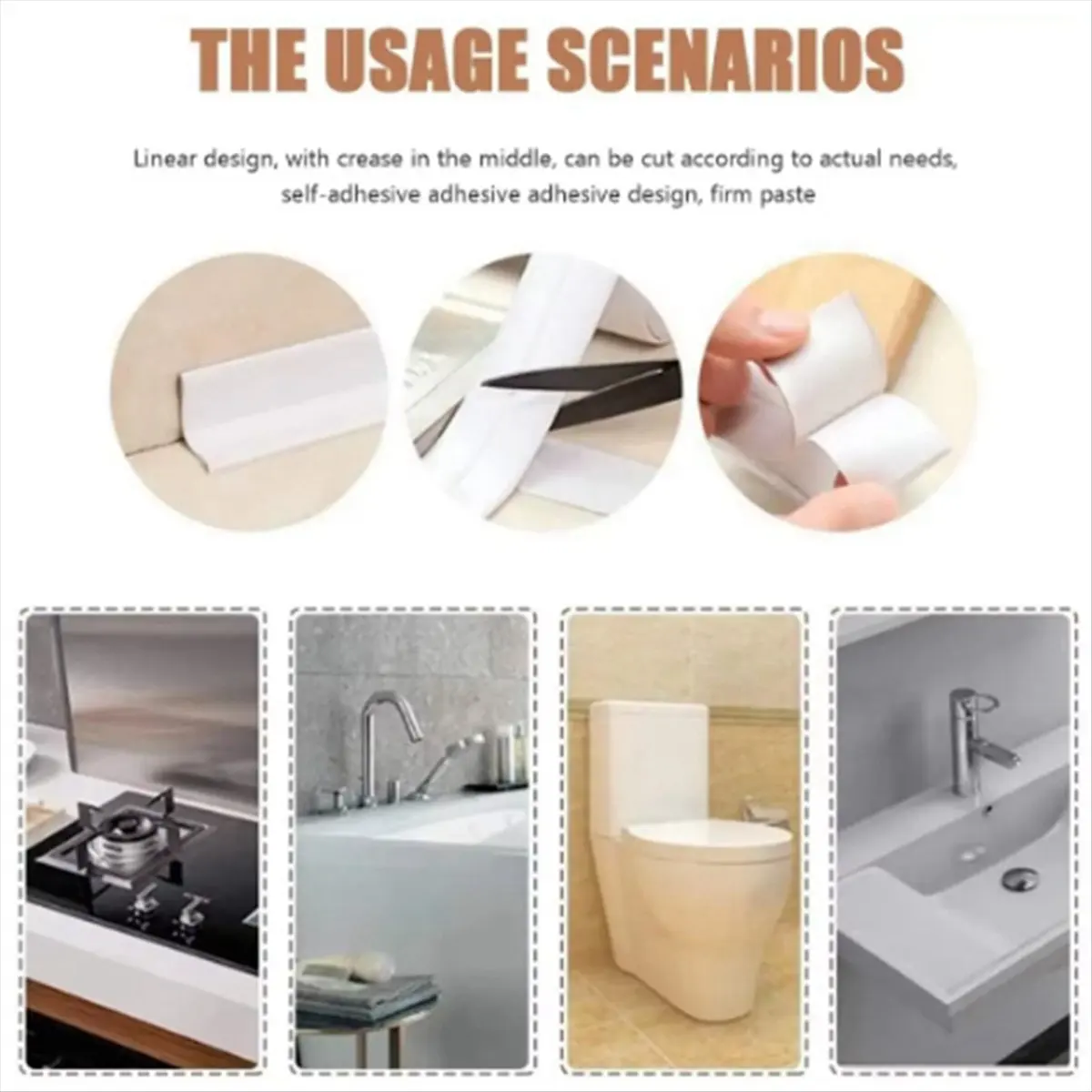 A95G 3.2M Self-Adhesive Sealing Tape PVC Oil-Proof Kitchen Sink Edge Caulk Tape Waterproof Bathroom Corner Wall Sticker