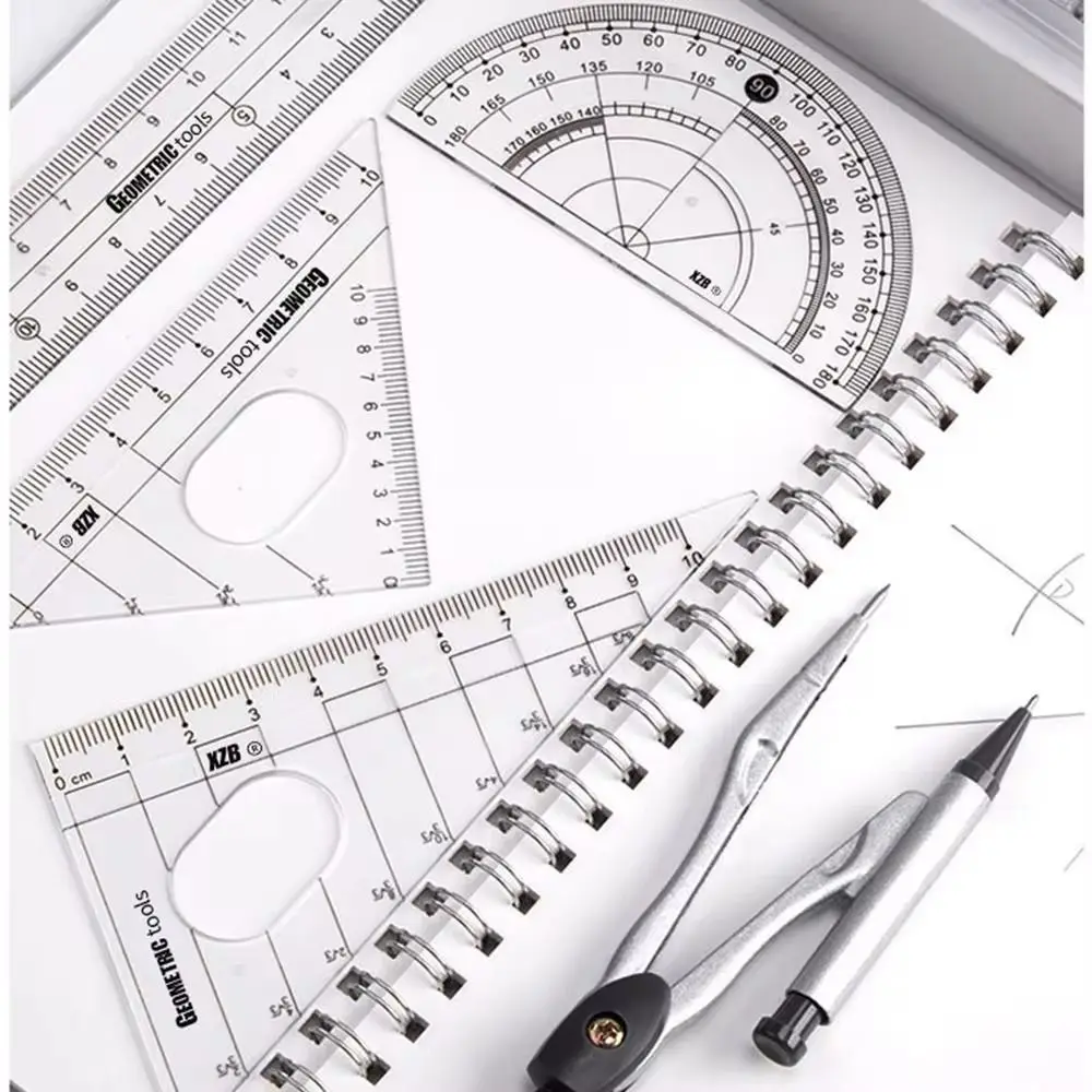 8Pcs/Set Sharpener Ruler Compass Set Multi-Function Measuring Ruler Pencil Compass Kit Protractor Straight Ruler School Supplies