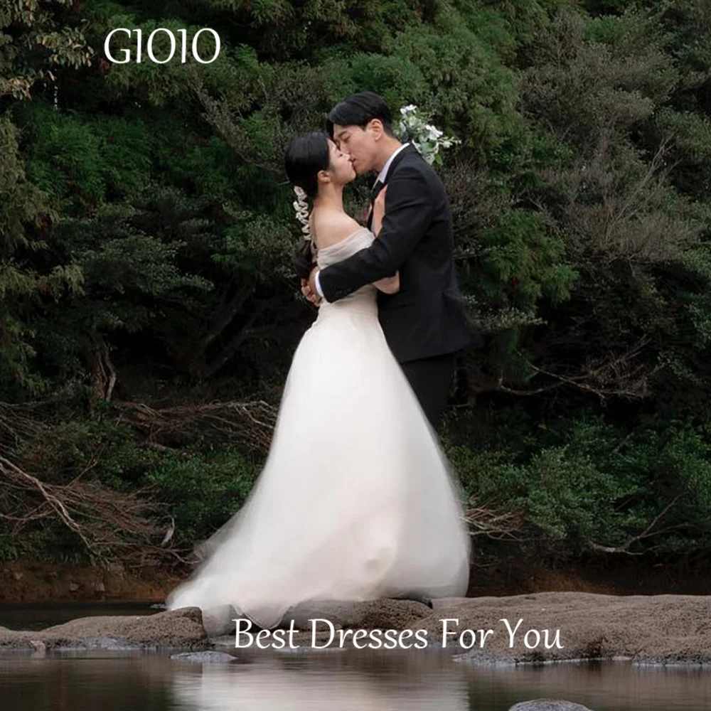 GIOIO Off Shoulder Luxury Formal Wedding Dresses Pleat Tiered Short Sleeves 프롬드레스 Floor Length Elegant Bride Gowns Party Women