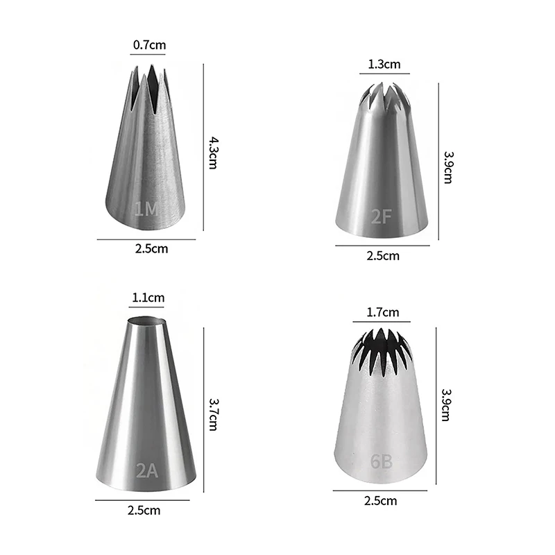 1M/2A/2F/6B Cake Tip DIY Cream Icing Piping Nozzles Pastry Tips Fondant Cake Decorating Tip Stainless Steel Nozzle Baking Tool