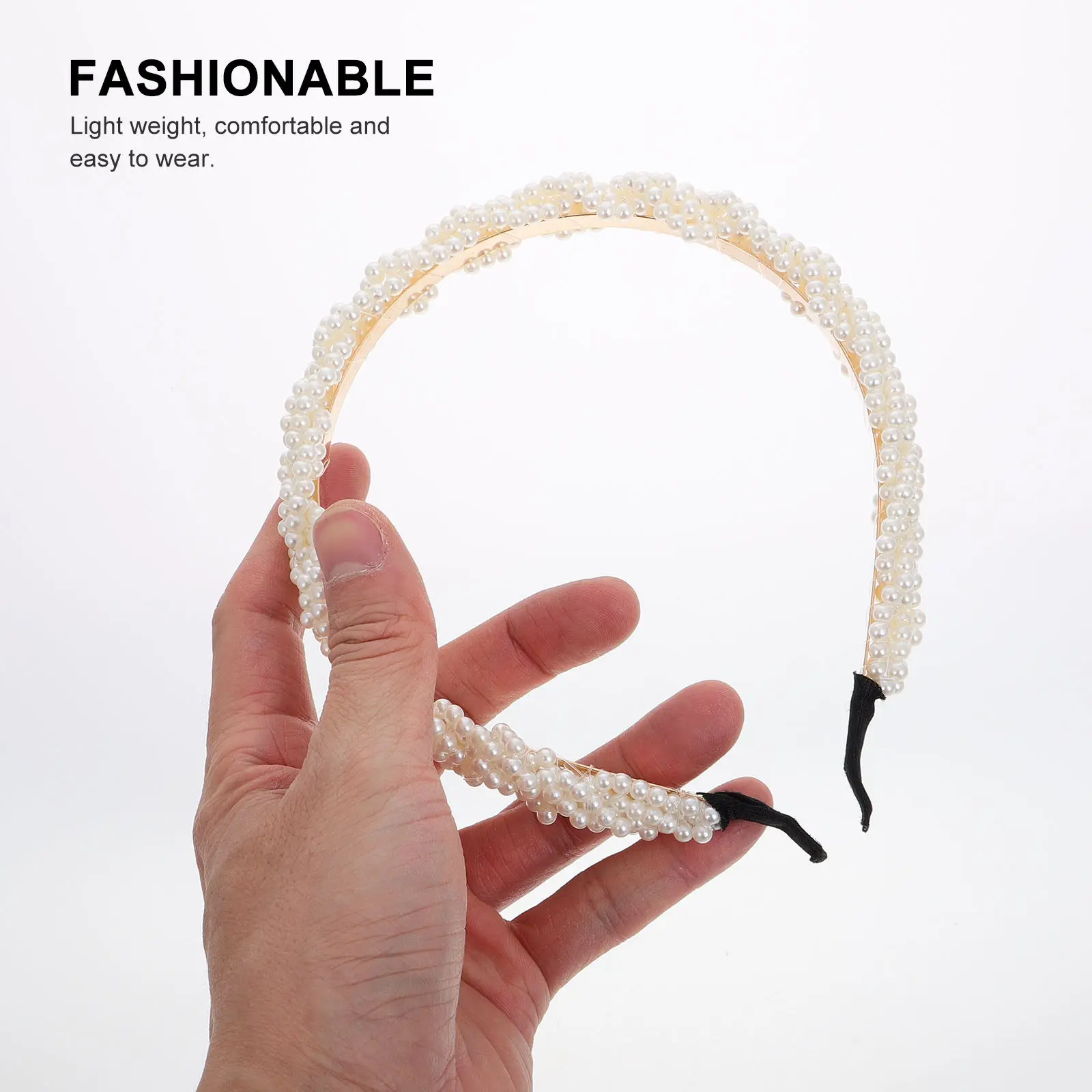Pearl Headband for Bride Women White Bridal Hair Accessory Elegant Beaded Headpiece Wedding Party Evening Communion First Holy