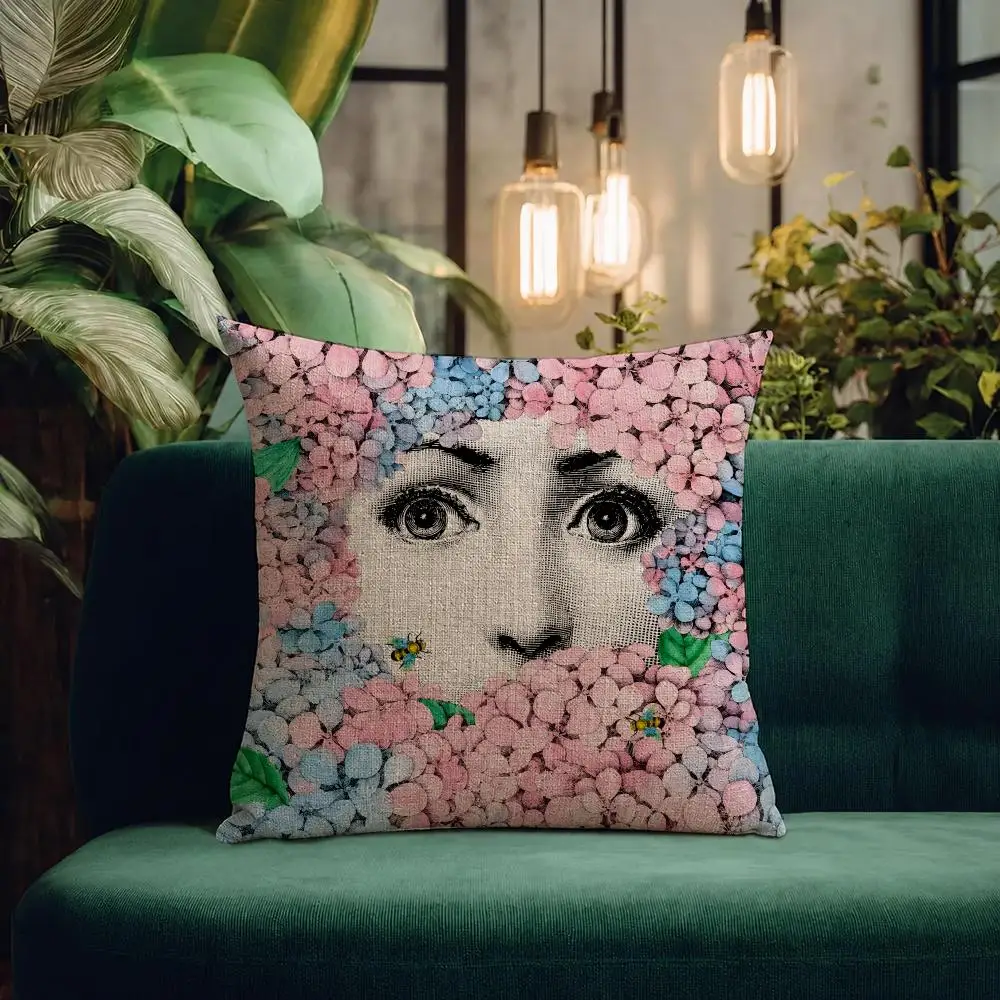 Art Abstract Women Art Cushion Cover Natural Linen Pillowcase Set All-in-One Decor Cushion Cover for Sofa Bedroom Chair