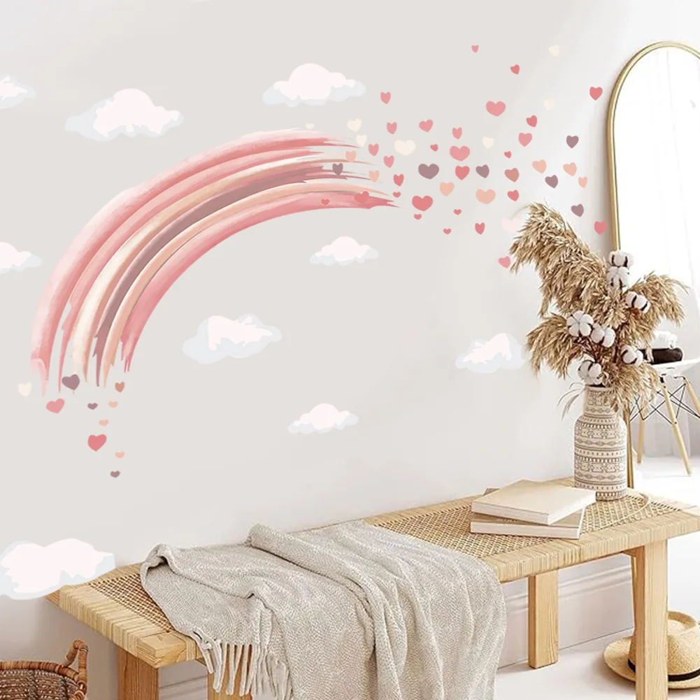 Bohemia style rainbow heart clouds sticker for kids room living room decoration self adhesive wall decal