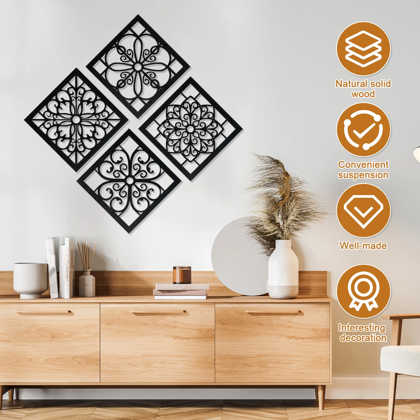 لوحات خشبية ريفية مستديرة أو مربعة للتعليق على الحائط ، ديكور جدار مزرعة رائع ، مجوف للخدمة الشاقة ، 4 * *