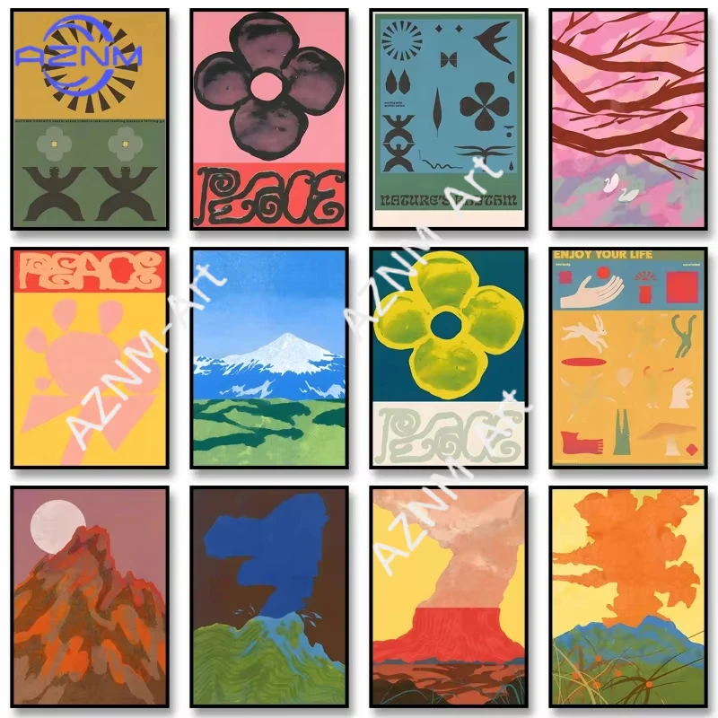 

Винтажный японский постер с изображением вулкана и гинкго, классический настенный художественный принт, абстрактная картина на холсте для современной гостиной, домашнего декора