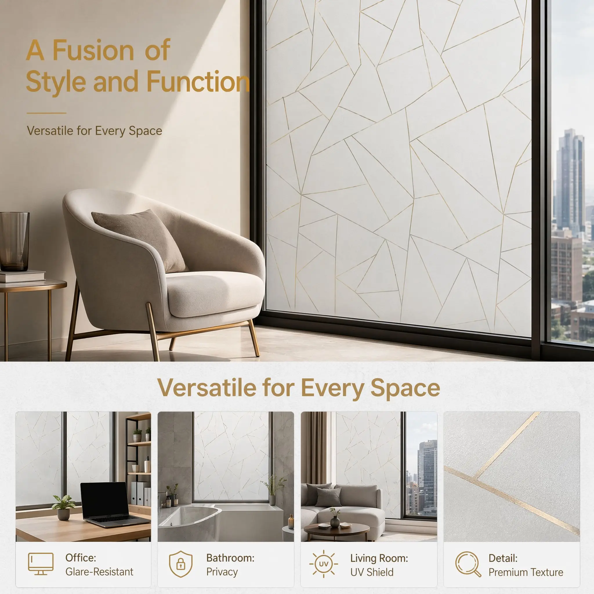 Frosted Privacy Window Film Translucent Light Block No Glue UV Protection Heat Control Removable for Bathroom Shower Home Office