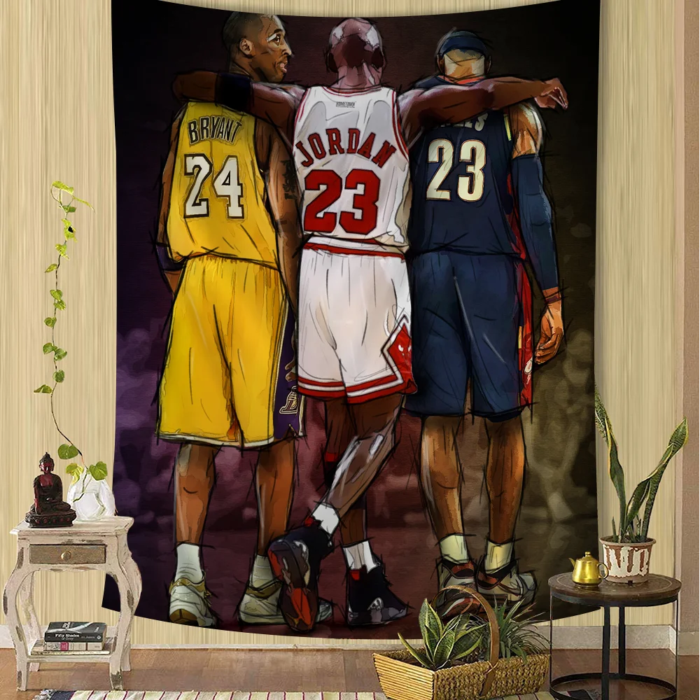 Famous Basketball Player Basketball Celebrities  Anime Tapestry Hippie Flower Wall Carpets Dorm Decor Cheap Hippie Wall Hanging