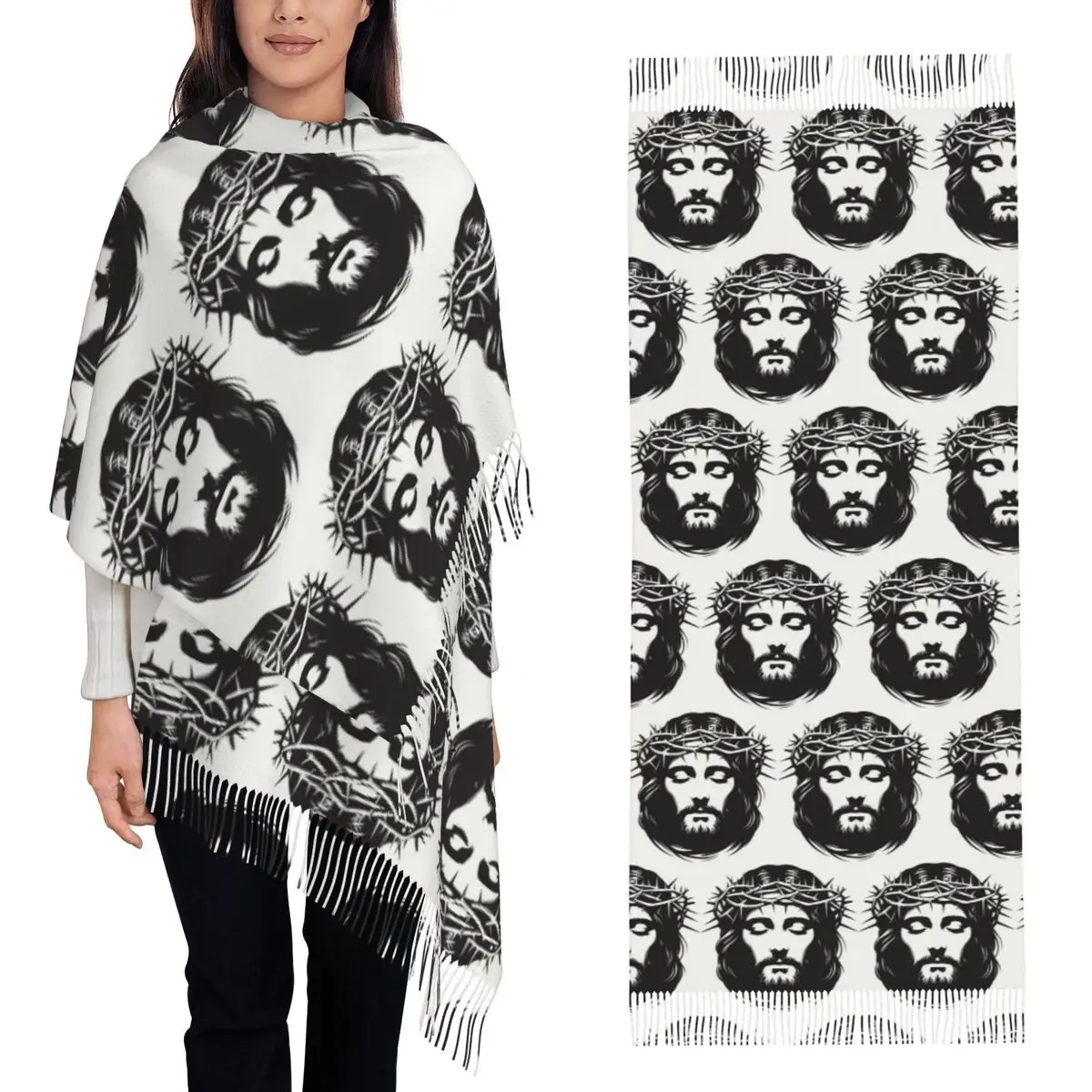 

Christian Yeshua Jesus Scarf Tassel Scarves for Women Soft Warm Shawls and Wraps Long Fall Winter Shawl Wrap
