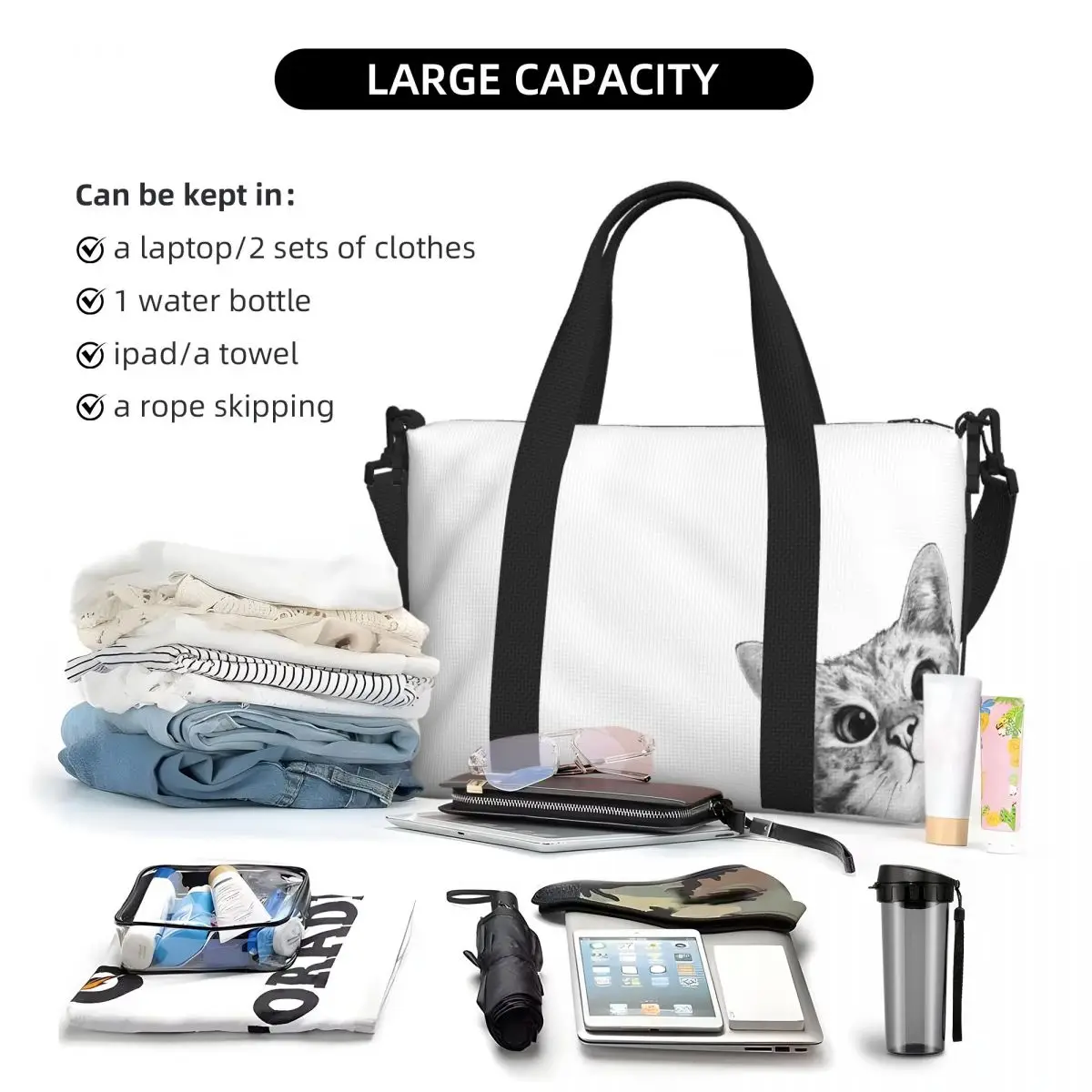 مخصص متستر القط حقيبة سفر الشاطئ سعة كبيرة حمل الحقائب لصالة الألعاب الرياضية اليوغا المرأة التسوق حقيبة كتف واق من المطر #5