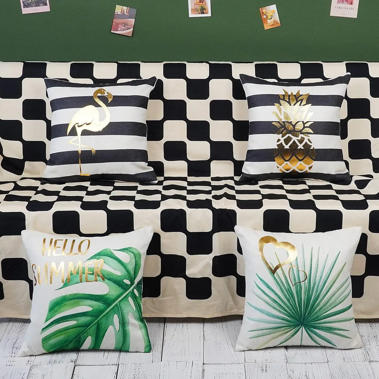 4 Piece Boho Tropical Throw Pillow Covers Set Polyester Home Decor Summer Vacation Pineapple Leaves Beach Aesthetic Accent Pillo