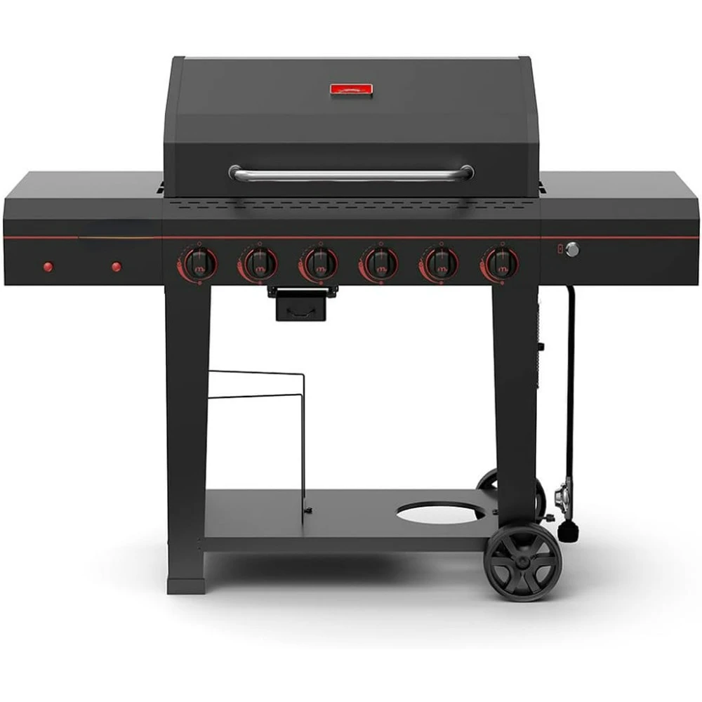 

6-Burner Propane Barbecue Gas Grill, Side Shelves With Hooks, Open Cart With Side Tables,Garden Barbecue Grill