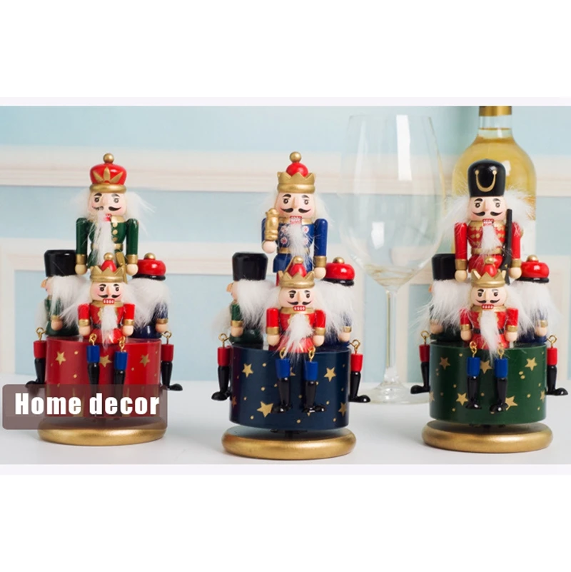 Nutcracker Kids Birthday Home Christmas Decoration Music Box DIY Wooden Nutcracker Toy Crafts Music box XMAS Gift Set