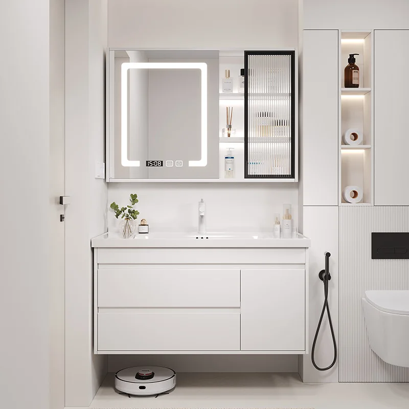 

White Quality Cupboard Toilet Partitions Simple Mirror Storage Cabinet Organizer Sink Drawers Archivadores Trendy Furniture