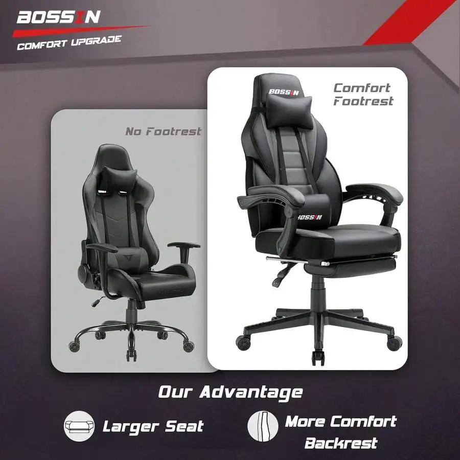 Video Game Chairs With 400lbs Capacity, Ergonomic Computer Office Chair For Adults, Big And Tall Desk Chair With Footrest For Ga