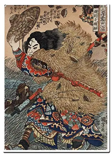 Japanese Ronin Metal Tin Signs, Vintage Japan Art Ukiyo E Poster, Decorative Signs Wall Art Home Decor