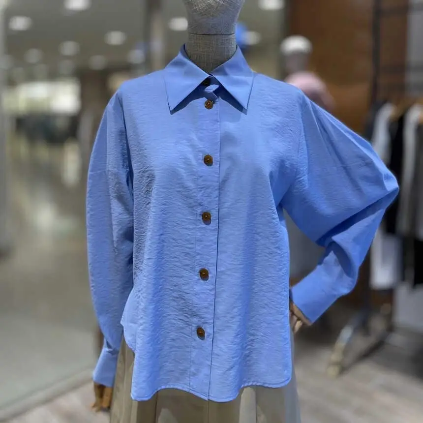 

Свободные длинные све из чистого хлопка, повседневные женские новые синие удобные универсальные воротники на пуговицах, теплые