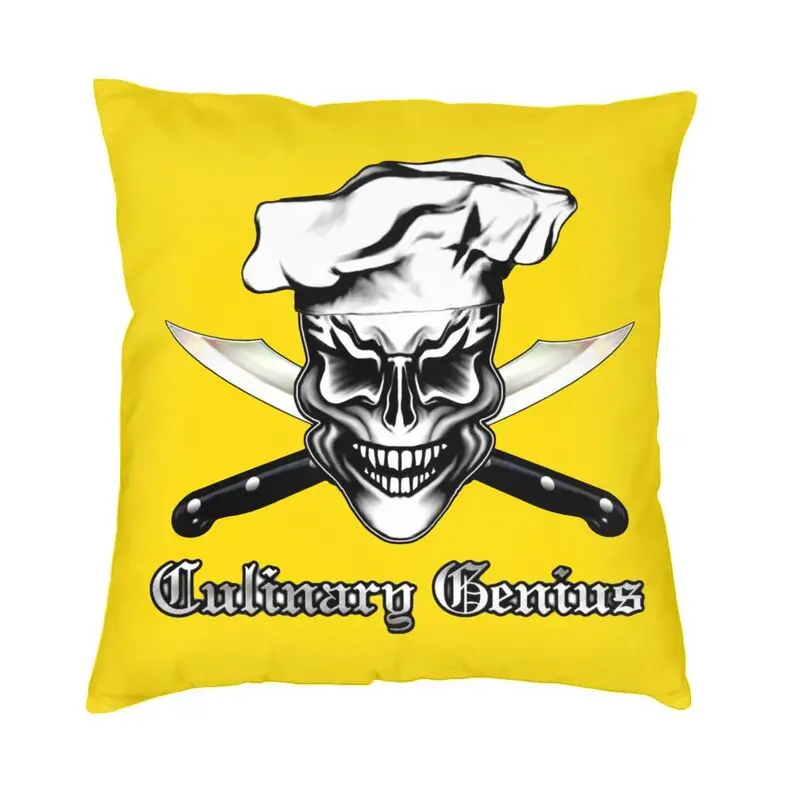 

Culinary Genius Skull Chef Throw Pillow Case Home Decor Cooking Pirate Cushion Cover for Sofa Chair Bedding Office Pillowcase