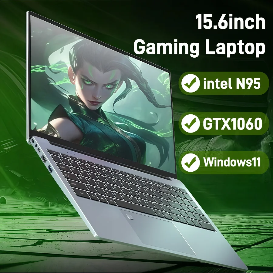 15.6인치 인텔 N95 GTX1060 게이밍 노트북 휴대용 컴퓨터 PC 32GB DDR4 512G SSD 윈도우 11 백라이트 키보드 노트북 게이머용