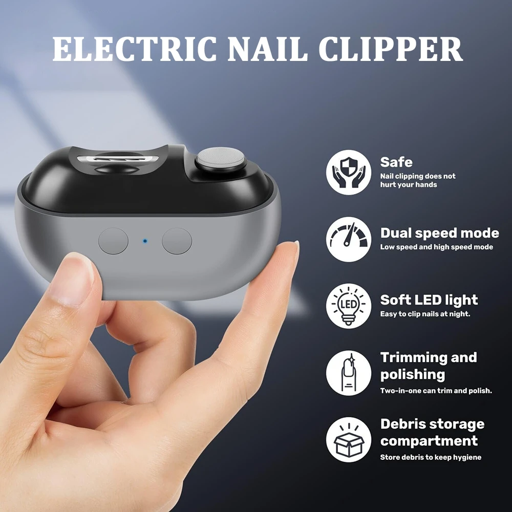 3 in 1 Electric Nail Clipper 2 Speed Lasting Nail Trimmer Polisher, Portable Fingernail Cutter with Debris Storage Rechargeable