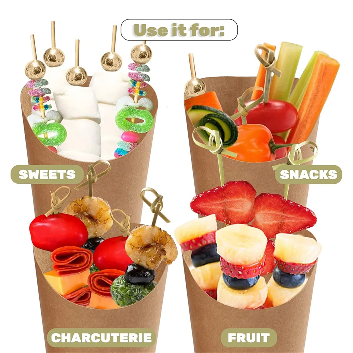 

50PCS 14oz Kraft Charcuterie Cups with 200 Sticks (2 Types)
