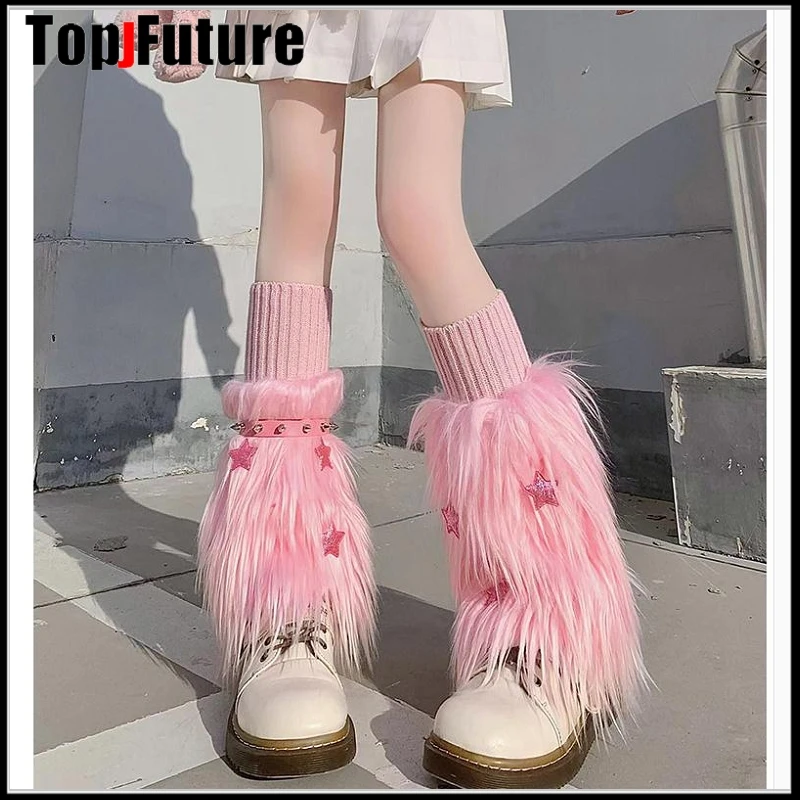 Women Furry Leg Warmers Y2K Girl Goth Faux Fur Leg Warmers Boot Covers Lady Cute Jk Knee-length Hipster Warm Sock Fashion Socks