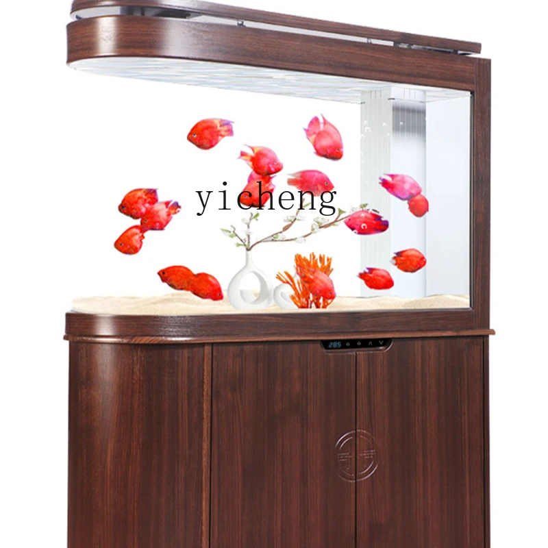 

YY European-Style Subareas Screens Arc Glass Bottom Filter Aquarium Dragon Fish Tank