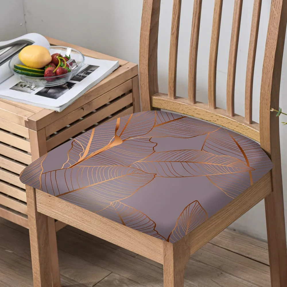 2/4/6pcs Chair Seat Slipcover,Luxury Gold Leaf Line Art Print Chair Slipcover for Home Decor