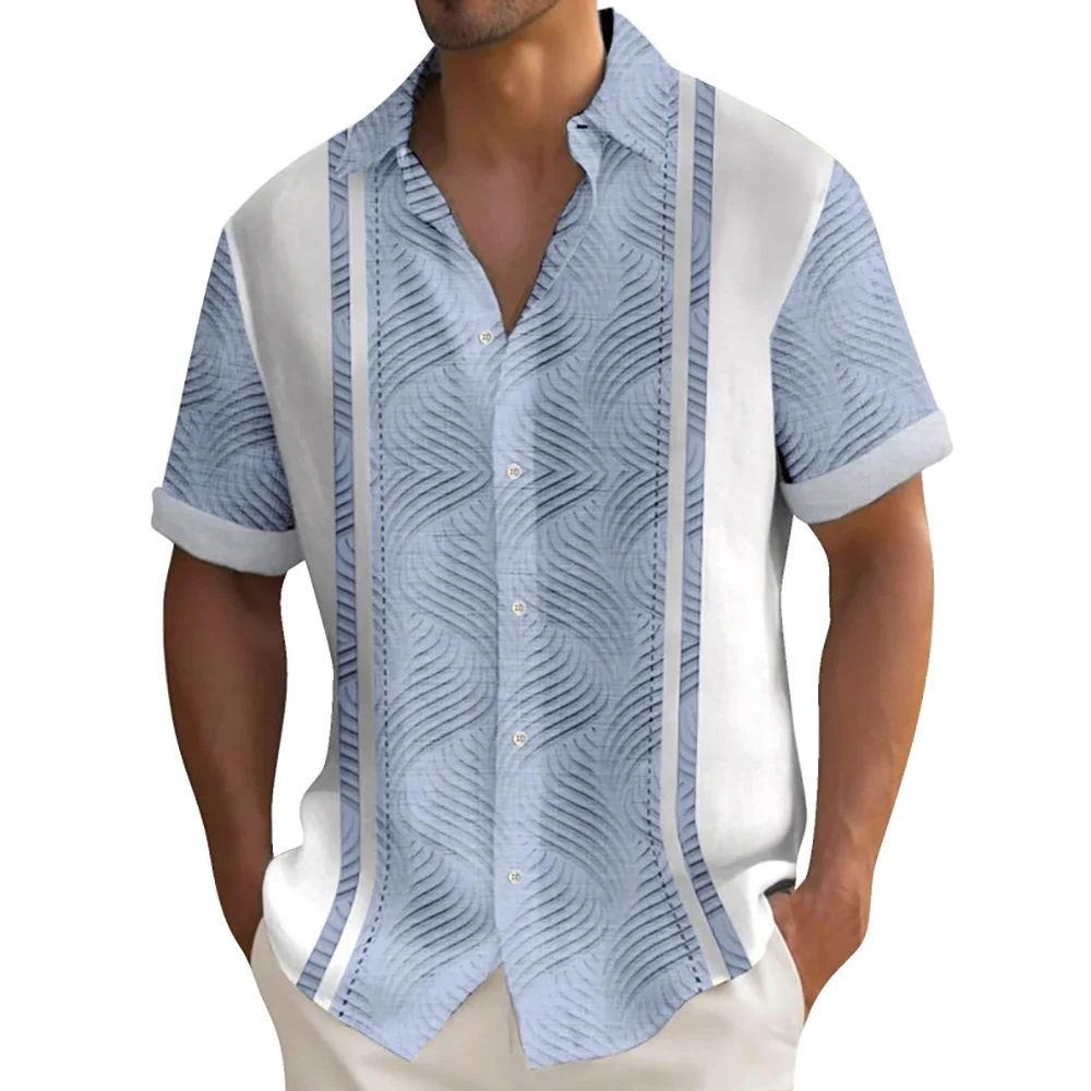 Sommer Gestreiften Gedruckt Shirts Für Männer Casual Kurzarm Taste Unten Lose Hawaiian Shirt Übergroßen Männer Kleidung Revers Hemd